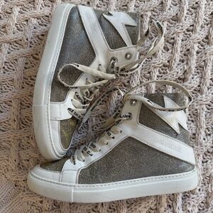 NWOB - ZV1747 High Flash Sneakers Size 39 Hightops Silver MSRP  Sparkle